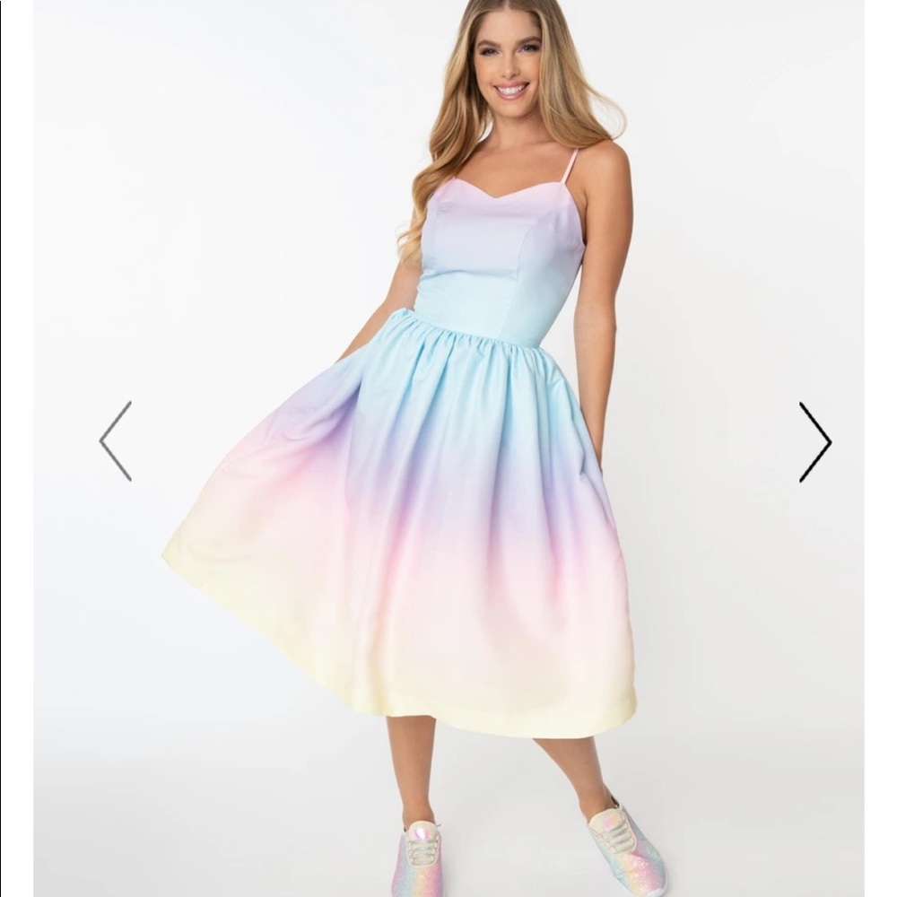 Pastel Ombre Midi Dress - Women's Light Blue to Pink Gradient